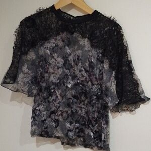 A7 Yigal Azrouel 2 silk/viscose top with lace overlay